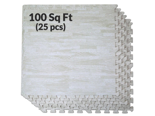 100 SqFt 3/8 White Wood Grain Foam Mat Interlocking Flooring 2'X2' 25pcs