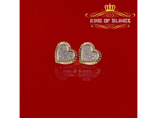 10K Yellow Gold Finish Real Diamond 0.50CT Silver Womens Heart Stud Earring