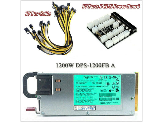 1200W PSU Power Supply and 17 *20cm 6Pin To 8Pin Power Cable and 17 Ports 6 Pin Breakout Board For HP Server Power