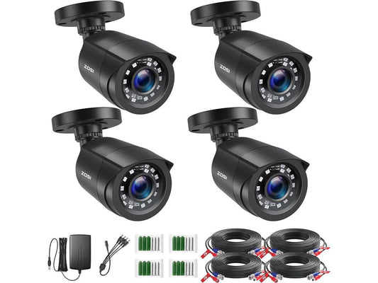 ZOSI 1080P 4 Pack HD TVI Security Bullet Cameras Outdoor Indoor Weatherproof with 24pcs IR LEDs 80ft Night Vision for 720P/1080N/1080P/5MP/4K HD TVI AHD CVI Analog Surveillance CCTV DVR Systems